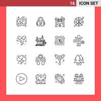 Modern Set of 16 Outlines and symbols such as pills share campfire social network connections Editable Vector Design Elements