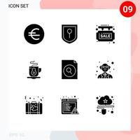 9 User Interface Solid Glyph Pack of modern Signs and Symbols of professor search sale board file hot Editable Vector Design Elements