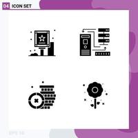 Set of 4 Vector Solid Glyphs on Grid for advertisement coin board database money Editable Vector Design Elements