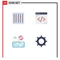 Set of 4 Commercial Flat Icons pack for controls park music lines cog Editable Vector Design Elements