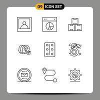 Set of 9 Modern UI Icons Symbols Signs for tablets pastilles industry stock staff share Editable Vector Design Elements