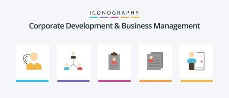 paquete de iconos flat 5 de desarrollo corporativo y gestión empresarial que incluye plan de estudios. solicitud. empresa. reanudar. gente. diseño de iconos creativos vector