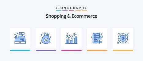 Shopping and Ecommerce Blue 5 Icon Pack Including coin. paper. analytics. list. statistics. Creative Icons Design vector