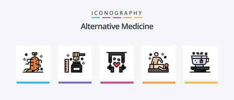 la línea de medicina alternativa llenó un paquete de 5 íconos que incluye la naturaleza. mujer. bebida. bienestar. dieta. diseño de iconos creativos vector