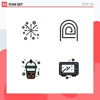 4 Creative Icons Modern Signs and Symbols of fire work frappe holiday password food Editable Vector Design Elements
