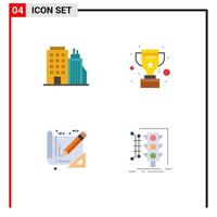 Set of 4 Modern UI Icons Symbols Signs for building architecture headoffice win construction Editable Vector Design Elements