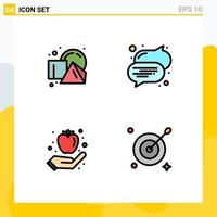 4 Universal Filledline Flat Colors Set for Web and Mobile Applications cube healthy breakfast squares text target Editable Vector Design Elements