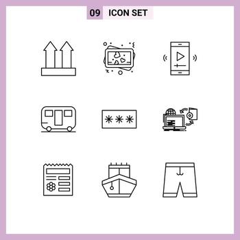 9 Outline concept for Websites Mobile and Apps key wagon movie screen travel caravan Editable Vector Design Elements