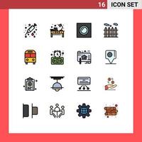 Mobile Interface Flat Color Filled Line Set of 16 Pictograms of deliver auto workplace real estate recessed Editable Creative Vector Design Elements