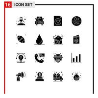 Modern Set of 16 Solid Glyphs Pictograph of ball skin slash dry dermatologist Editable Vector Design Elements