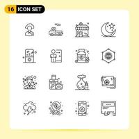 Set of 16 Modern UI Icons Symbols Signs for celebration moon transport cresent dollar Editable Vector Design Elements