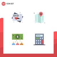 User Interface Pack of 4 Basic Flat Icons of fathers day greeting card calculator map business Editable Vector Design Elements