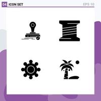 Pack of 4 Modern Solid Glyphs Signs and Symbols for Web Print Media such as stamp cogs logo thread coconut Editable Vector Design Elements