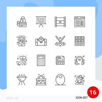 Group of 16 Modern Outlines Set for internet high graph hd streaming hd film Editable Vector Design Elements