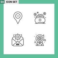 4 User Interface Line Pack of modern Signs and Symbols of location saving pin investment setting Editable Vector Design Elements