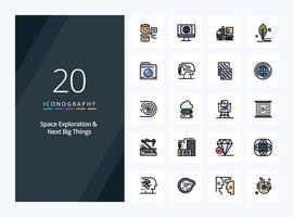 20 Space Exploration And Next Big Things line Filled icon for presentation vector