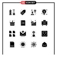 Modern Set of 16 Solid Glyphs Pictograph of shopping cart employee smart solution idea Editable Vector Design Elements