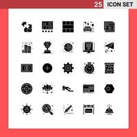 25 Thematic Vector Solid Glyphs and Editable Symbols of education lamp teacher couch layout Editable Vector Design Elements