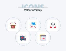 paquete de iconos planos del día de san valentín 5 diseño de iconos. afecto. carta. cesta. amar. pájaro vector