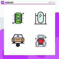 4 Thematic Vector Filledline Flat Colors and Editable Symbols of chip important ram interior vehicles Editable Vector Design Elements