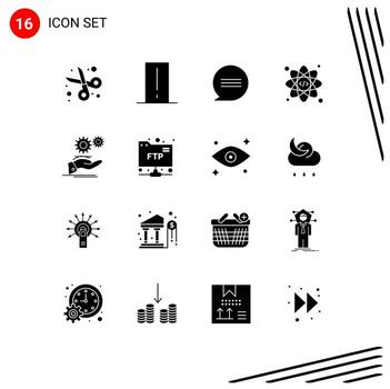 grupo de 16 signos y símbolos de glifos sólidos para la codificación manual de mensajes de átomos de dispositivos elementos de diseño de vectores editables