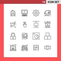 Outline Pack of 16 Universal Symbols of planet earn pc money business Editable Vector Design Elements