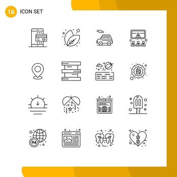 Stock Vector Icon Pack of 16 Line Signs and Symbols for location presentation auto meeting call Editable Vector Design Elements