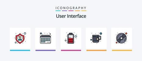 la línea de la interfaz de usuario llenó el paquete de 5 íconos que incluye . multimedia. calendario. DVD. clima. diseño de iconos creativos vector