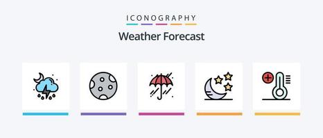 la línea meteorológica llenó el paquete de 5 íconos que incluye. la temperatura. noche. creciente. diseño de iconos creativos vector