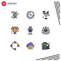 User Interface Pack of 9 Basic Filledline Flat Colors of bot android food robot jewl Editable Vector Design Elements