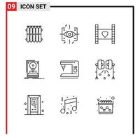 Set of 9 Modern UI Icons Symbols Signs for save drive gen install love Editable Vector Design Elements