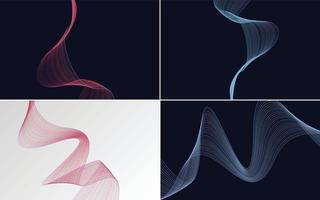 Set of 4 geometric wave pattern background Abstract waving line vector