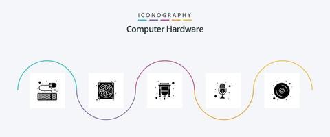 paquete de iconos de glifo 5 de hardware de computadora que incluye datos. hablar. conector grabadora. micrófono vector