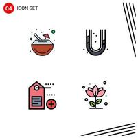 Pictogram Set of 4 Simple Filledline Flat Colors of drink label coconut plumber flora Editable Vector Design Elements