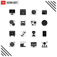 Universal Icon Symbols Group of 16 Modern Solid Glyphs of time clock eye date love Editable Vector Design Elements