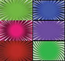 Comic book colorful frames background with halftone rays radial and dotted effects pop art style vector