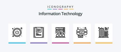 Information Technology Line 5 Icon Pack Including sharing. file. cryptography. cloud. cloud. Creative Icons Design vector