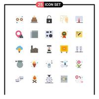 Pack of 25 Modern Flat Colors Signs and Symbols for Web Print Media such as computer interaction padlock human brain Editable Vector Design Elements