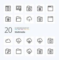 Paquete de iconos de 20 líneas multimedia como restaurar imagen de recarga de bloqueo de carpeta vector