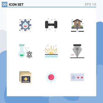 conjunto moderno de 9 colores planos y símbolos como elementos de diseño de vectores editables de agua de poción de casa de ciencia oceánica