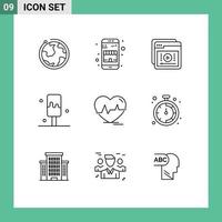 Set of 9 Vector Outlines on Grid for ecg ice tutorials cream learning Editable Vector Design Elements