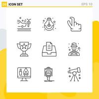 Modern Set of 9 Outlines and symbols such as inbox prize study cup achievement Editable Vector Design Elements