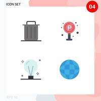 Set of 4 Modern UI Icons Symbols Signs for delete bulb remove life creativity Editable Vector Design Elements