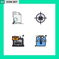 Mobile Interface Filledline Flat Color Set of 4 Pictograms of analysis email find bag message Editable Vector Design Elements