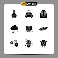 Pictogram Set of 9 Simple Solid Glyphs of galaxy protection business bug rain Editable Vector Design Elements