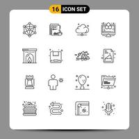 Set of 16 Modern UI Icons Symbols Signs for computer technology newspaper server data Editable Vector Design Elements