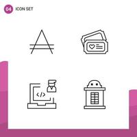 Set of 4 Commercial Filledline Flat Colors pack for america develop country heart laptop Editable Vector Design Elements