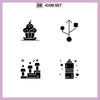 Pack of 4 creative Solid Glyphs of cake win sweet usb diet Editable Vector Design Elements