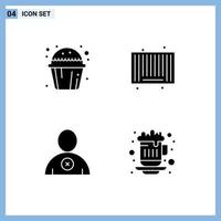 Solid Glyph Pack of 4 Universal Symbols of cake man muffin sweet search coffee Editable Vector Design Elements