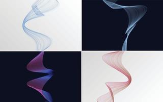 Set of 4 geometric wave pattern background Abstract waving line vector